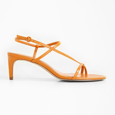 Orange leather strappy thong sandals by Mango